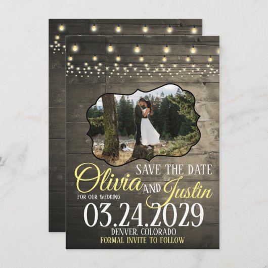 Rustikale Barleuchten Save the Date (Vorne/Hinten)