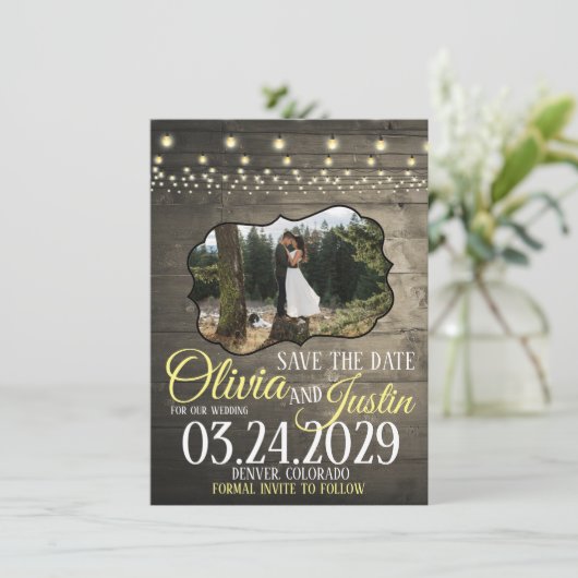 Rustikale Barleuchten Save the Date (Stehend Vorderseite)