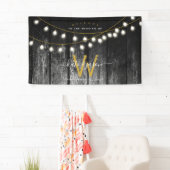 Rustikale Barn Black Wood Gold String Lights Hochz Banner (Insitu)