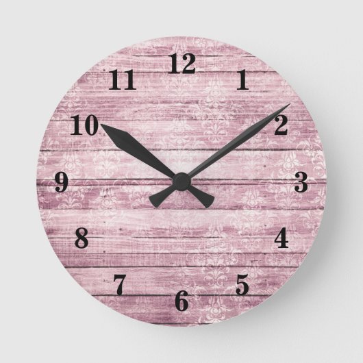 Rustikale Barn Boards Shabby Pink Not leidendes Ho Runde Wanduhr (Vorderseite)