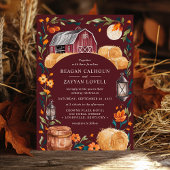 Rustikale Barn Burgund Herbst Laternenblumenhochze Einladung