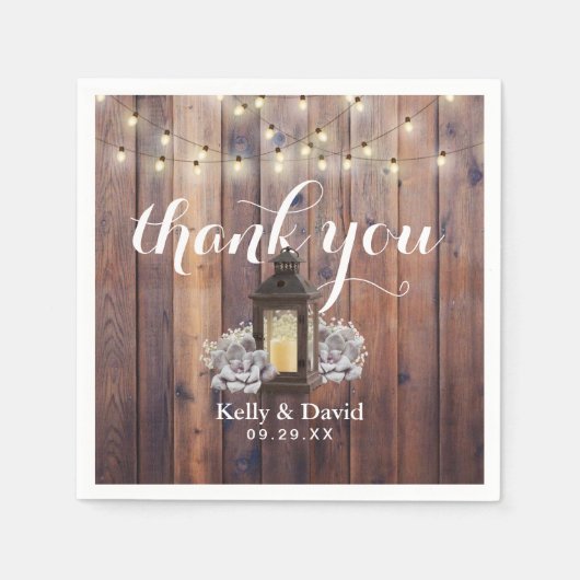 Rustikale Barn Lantern & String Lights Hochzeit Serviette (Vorderseite)