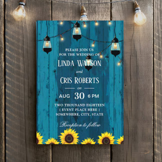 Rustikale Barn Sonnenblumen String Lights Hochzeit Einladung