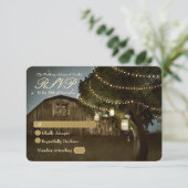 Rustikale Barn & Tree Lights Hochzeit RSVP-Karte RSVP Karte (Stehend Vorderseite)