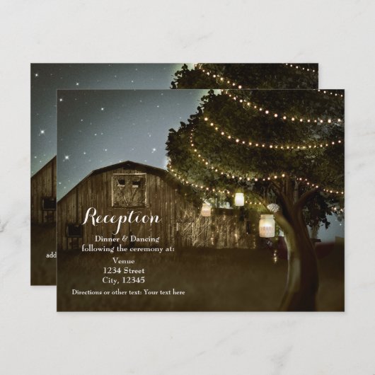 Rustikale Barn & Tree Lights Hochzeitskarte Einladung (Vorne/Hinten)