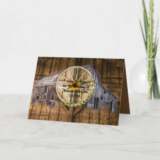 Rustikale Barn Wagon Wheel Sonnenblume Feiertagskarte (Vorderseite)