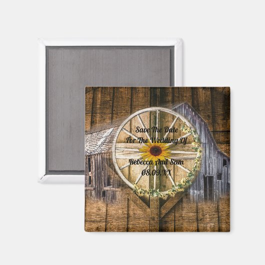 Rustikale Barn Wagon Wheel Sonnenblume Magnet (Vorderseite/Rückseite)