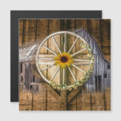 Rustikale Barn Wagon Wheel Sonnenblume Magnetkarte (Vorne/Hinten)
