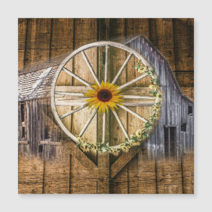 Rustikale Barn Wagon Wheel Sonnenblume Magnetkarte