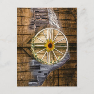 Rustikale Barn Wagon Wheel Sonnenblume Postkarte