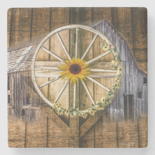 Rustikale Barn Wagon Wheel Sonnenblume Steinuntersetzer