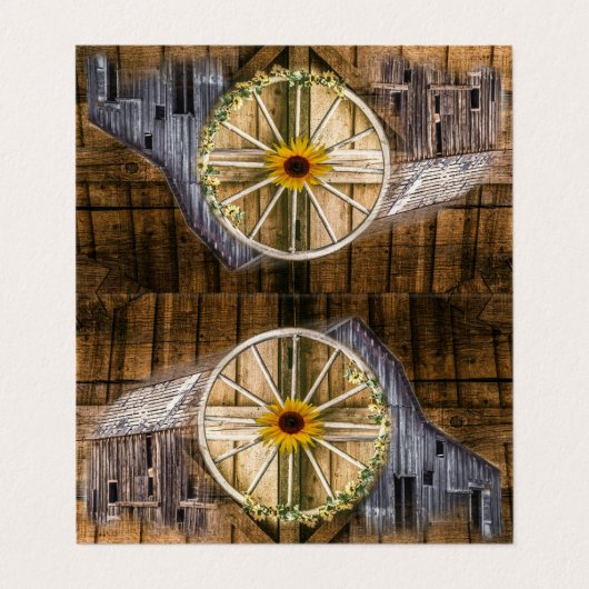 Rustikale Barn Wagon Wheel Sonnenblume Visitenkarten (Außenseite Aufgefaltet)