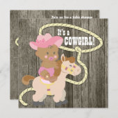 Rustikale Barn Wood Cowgirl Babydusche Einladung (Vorne/Hinten)