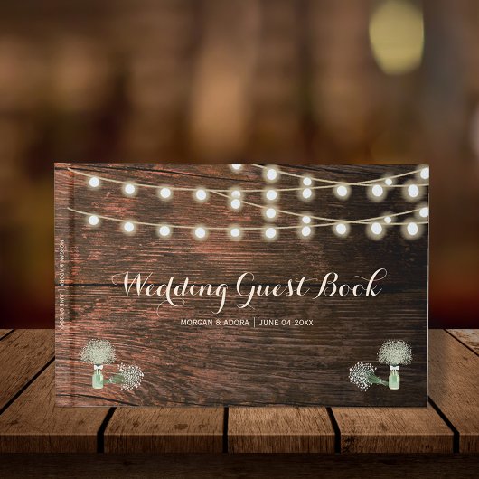 Rustikale Barn Wood Mason Jar String Lights Hochze Gästebuch