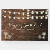 Rustikale Barn Wood Mason Jar String Lights Hochze Gästebuch (Vorderseite)