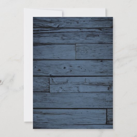 Rustikale Barnavy Blue Holzwand String Lights & La Save The Date (Rückseite)