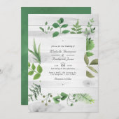 Rustikale Barngrüne Hochzeitsfeier Foto Einladung (Vorne/Hinten)