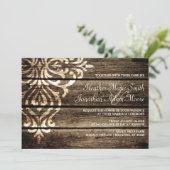 Rustikale Barnholz Damask Vintage Hochzeit Einladu Einladung (Stehend Vorderseite)