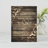 Rustikale Barnholz Damask Vintage Hochzeit Einladu Einladung (Stehend Vorderseite)