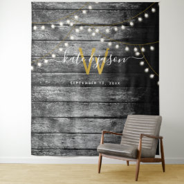 Rustikale Barnholz-goldene Lichter - Hintergrund f Wandteppich