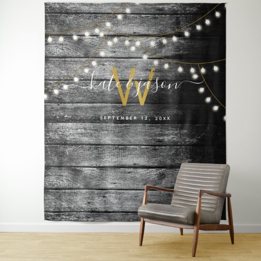 Rustikale Barnholz-goldene Lichter - Hintergrund f Wandteppich (Beispiel)