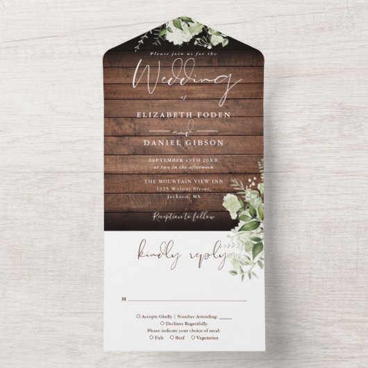 Rustikale Barnholz-Grüne Blumenzwiese All In One Einladung (Innen Boden)