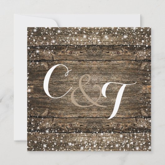 Rustikale Barnholz-Schneeflocken Winterhochzeit Einladung (Rückseite)