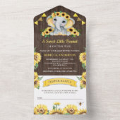 Rustikale Barnholz-Sonnenblumen Elephant Baby-Dusc All In One Einladung (Innen Boden)