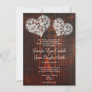 Rustikale Barnholz-Spitzen-Herzen Hochzeitseinladu Einladung