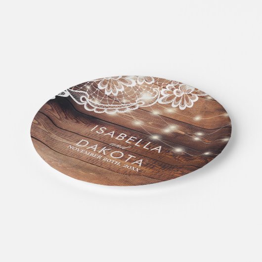 Rustikale Barnholz-Spitzen- & Streichellichter Hoc Pappteller (Schrägansicht)