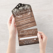 Rustikale Barnholz-Streichellichter florale Hochze All In One Einladung (Abreißen)