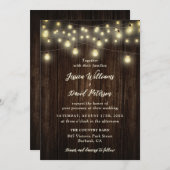 Rustikale Barnholz-String Lights Country Wedding Einladung (Vorne/Hinten)