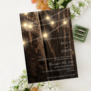 Rustikale Barnholz-String Lights Country Wedding Einladung