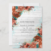 Rustikale Barnkoralle und Aquamarine Blumenhochzei Save The Date (Vorderseite)