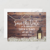 Rustikale BarnLaterne, die den Knoten Save the Dat Ankündigungspostkarte (Vorne/Hinten)