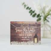 Rustikale BarnLaterne, die den Knoten Save the Dat Ankündigungspostkarte (Stehend Vorderseite)