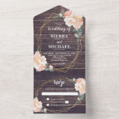 Rustikale Barnwood Floral Peach Cream Gold Wedding All In One Einladung (Innen Boden)
