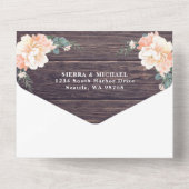 Rustikale Barnwood Floral Peach Cream Gold Wedding All In One Einladung (Rückseite)