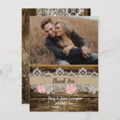 Rustikale Barnwood & Lace Wedding Dankeskarte (Vorne/Hinten)