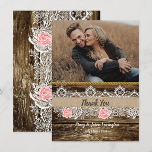 Rustikale Barnwood & Lace Wedding Dankeskarte