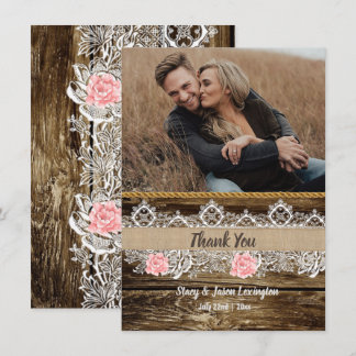Rustikale Barnwood & Lace Wedding Dankeskarte