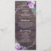 Rustikale Barnwood Lila & Silver Floral Wedding Programm (Vorderseite)