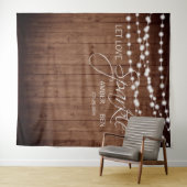 Rustikale Barnwood String Lights Custom Wedding Wandteppich (Beispiel (Horizontal))