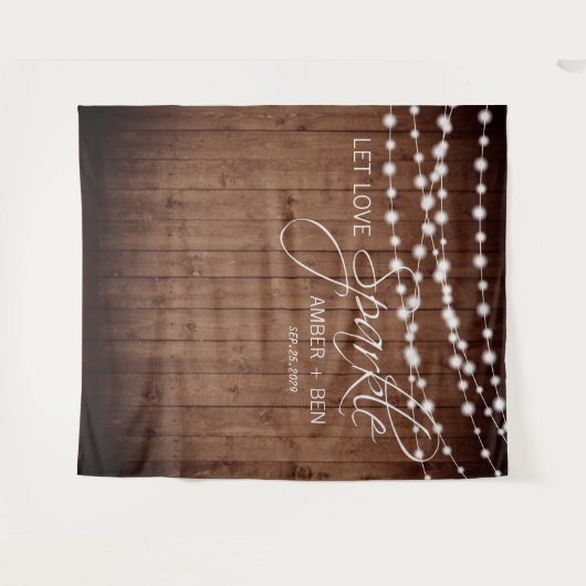 Rustikale Barnwood String Lights Custom Wedding Wandteppich (Vorderseite (Horizontal))