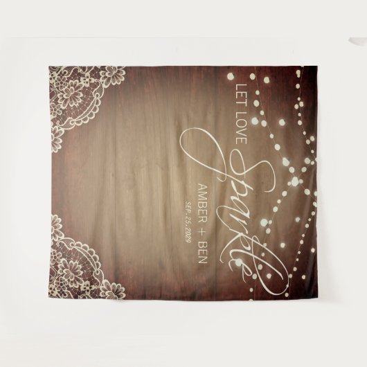 Rustikale Barnwood String Lights Spitze Custom Wed Wandteppich (Vorderseite (Horizontal))