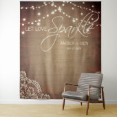 Rustikale Barnwood String Lights Spitze Custom Wed Wandteppich (Beispiel)