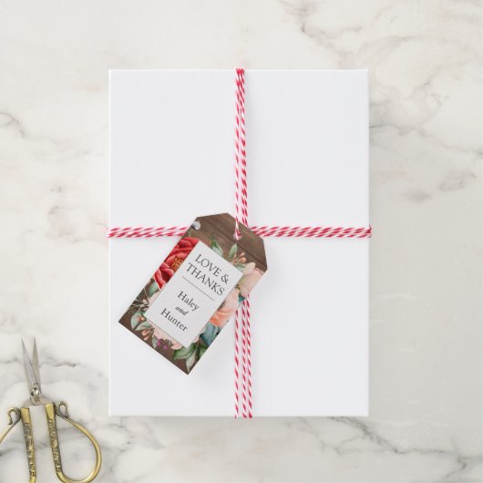 Rustikale Barnwood Watercolor Floral Wedding Geschenkanhänger (Mit Garn)