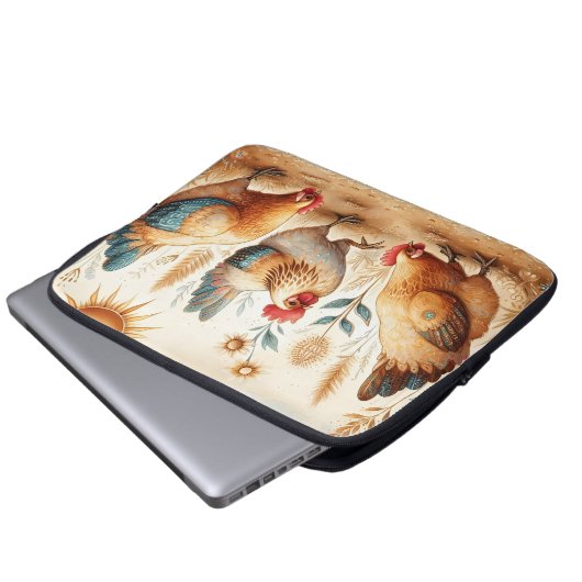Rustikale Barnyard Chickens Boho Laptop Sleeve (Vorne Knopf)