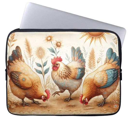 Rustikale Barnyard Chickens Boho Laptop Sleeve (Vorderseite)