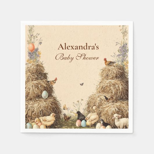 Rustikale Barnyard Farm Animals Baby Dusche Serviette (Vorderseite)